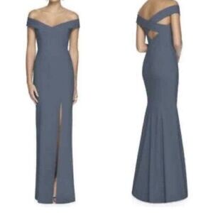 Dessy Collection Gown Size 4 Womens Silverstone Off Shoulder Column Crossback
